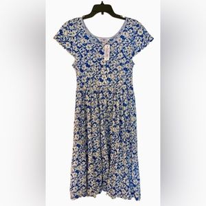 April Cornell Blue Daisy Scoop Neck Dress. Front Buttons. Tie Back. NWT. Size M.